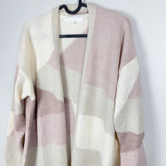 ADYSON PARKER |  DROP SHOULDER COLOR BLOCK OATMEAL COMBO CARDIGAN SWEATER - Picture 4 of 11